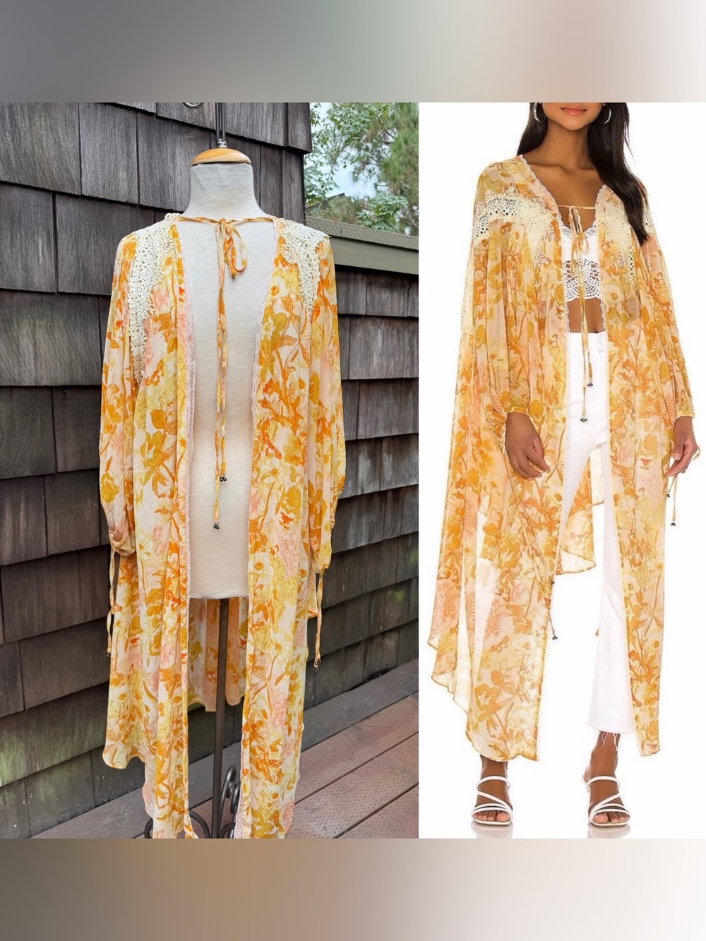 Free People intimately yellow duster kaftan mid length Lost in Love sz XS.